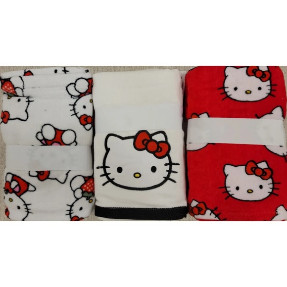 Set of 3 Sanrio Hello Kitty 2pk Hand Towels Printed White, Red, Strawberry RARE